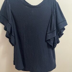Elegant Navy Ruffle Sleeve Top